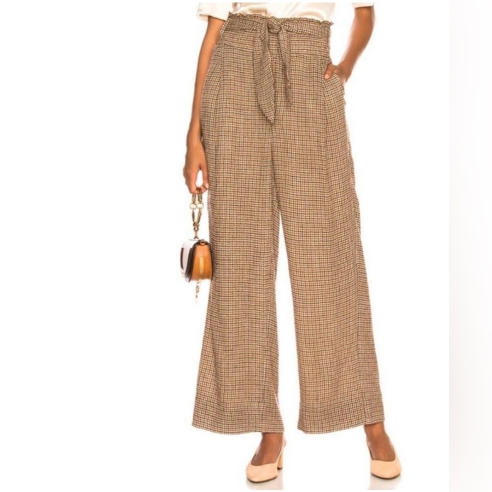 Nanushka Private Pants Houndstooth Check Wide Leg Tie Women's Large